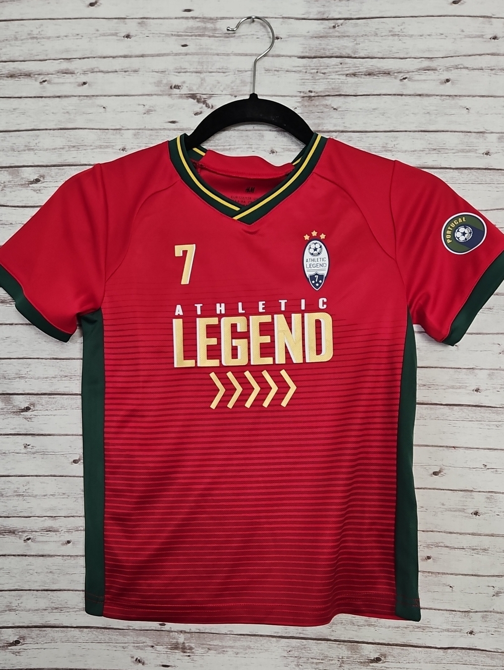 H&M Red Athletic Legend Soccer Jersey with Green Trim